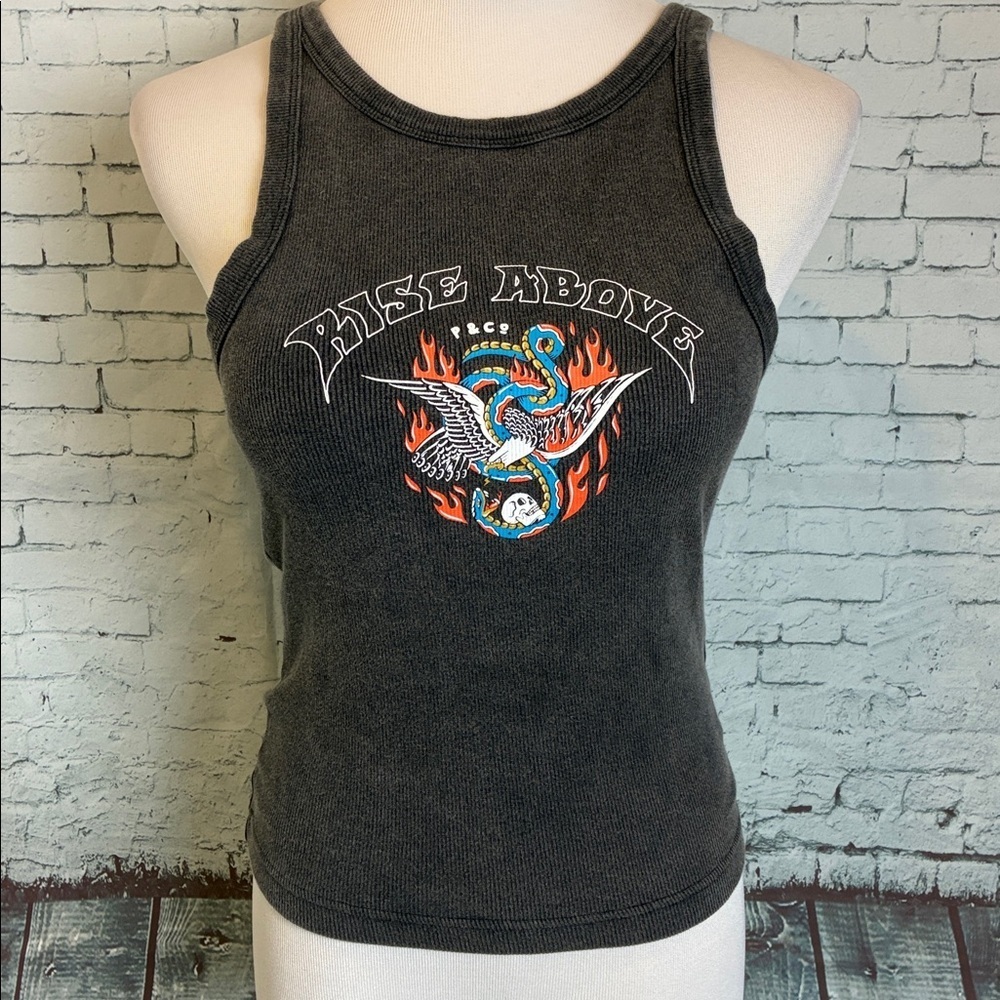 P&Co NWT Rise Above Skull Eagle Snake Serpent Racerback Vest Grey Acid Wash NEW